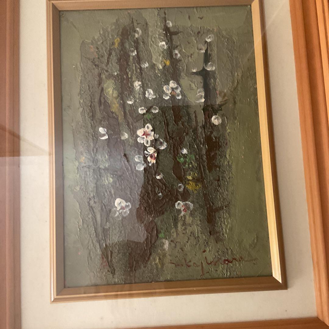 甘夏油彩画 花図 作品にサイン在 作者不詳 キャンバスのみ