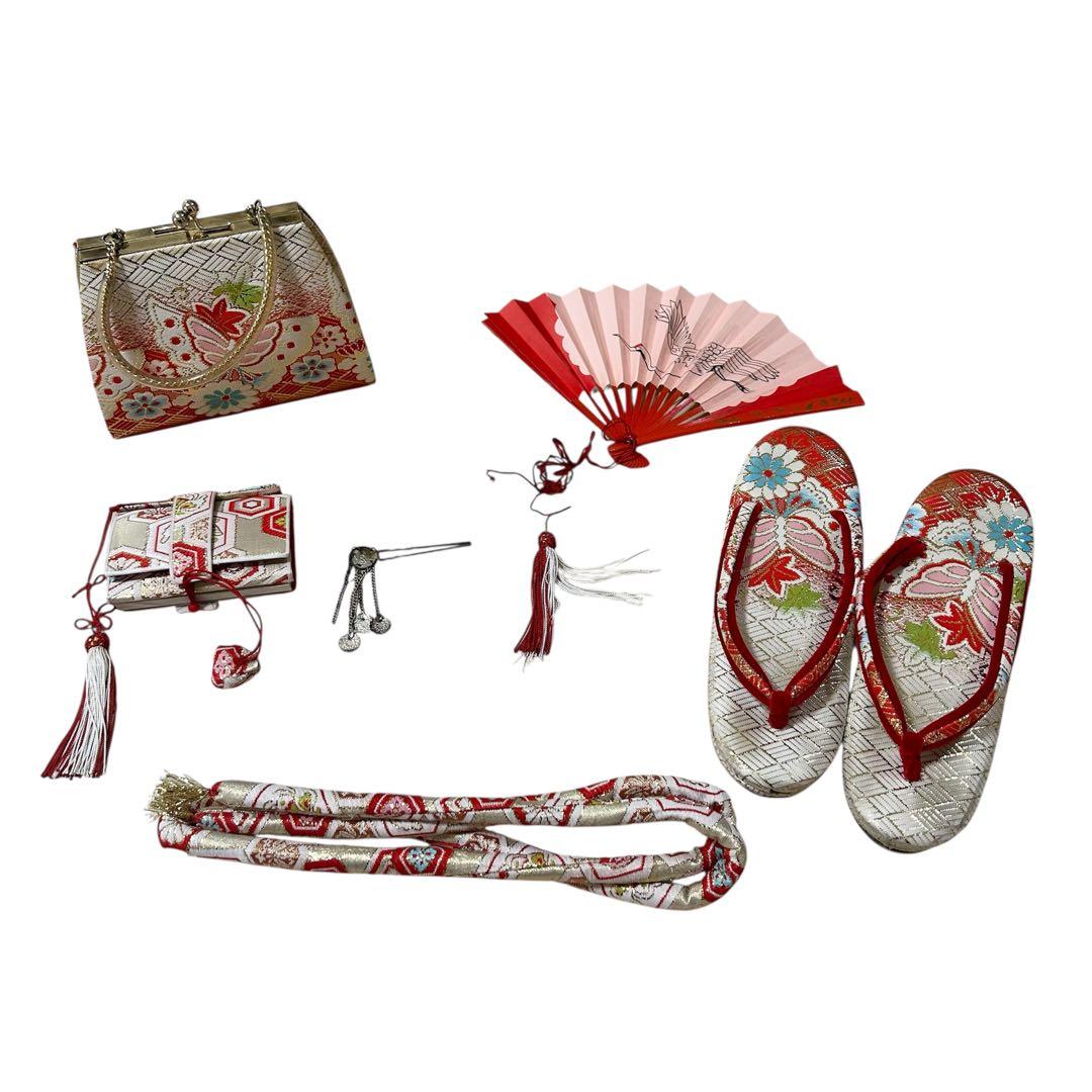 着物　七五三　7歳　女の子　13点　フルセット　ピンク　蝶　花　絞り風柄　刺繍