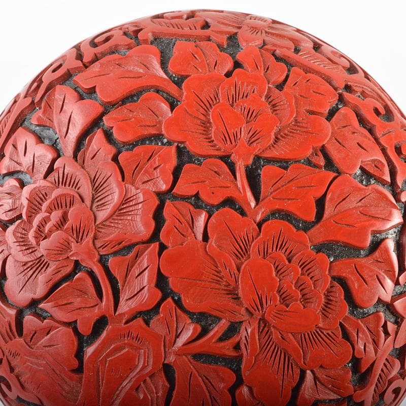 中国　剔紅　堆朱　牡丹文　鳳凰文　蓋物　2点まとめて　V　R6346