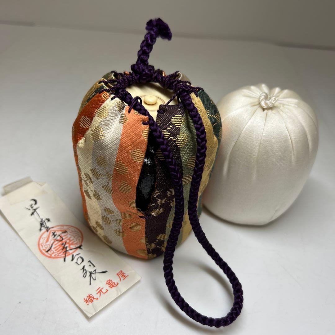 黒楽 上手茶入 替仕覆付（高木間通） 木箱付 高約7.5㎝東Y7-1229☆2F