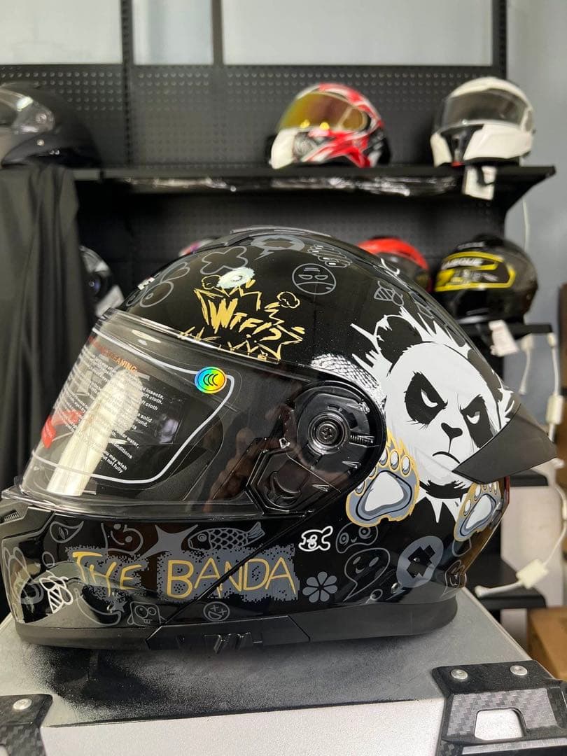 パンダ柄 フリップアップ式 システムフルフェイスヘルメットダブルシールド内蔵