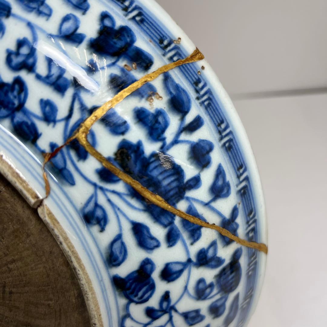 中国元から明時代　元古染付　大皿　幅約28㎝　東さ8-0120③