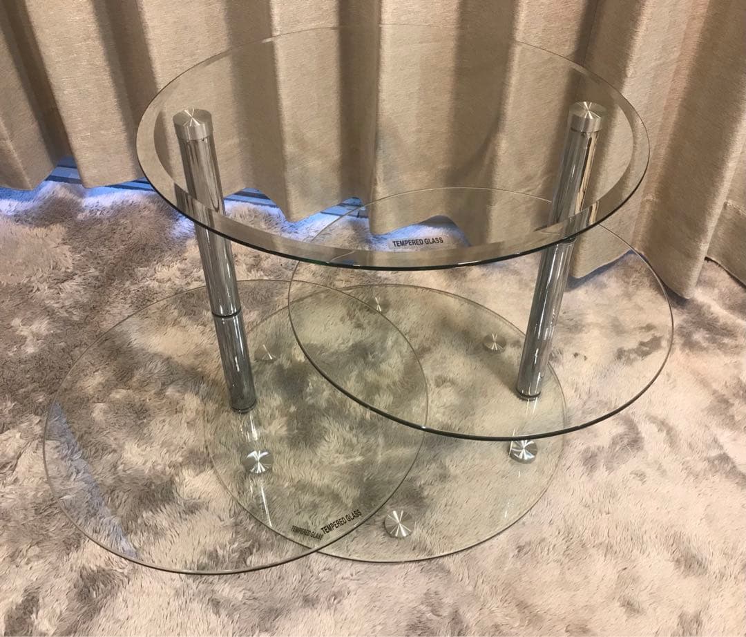 最終値下げ　ミッドセンチュリー　スペースエイジ　ラウンドテーブル　ガラステーブル ミッドセンチュリー ラウンドテーブル スペースエイジ ガラス製3段