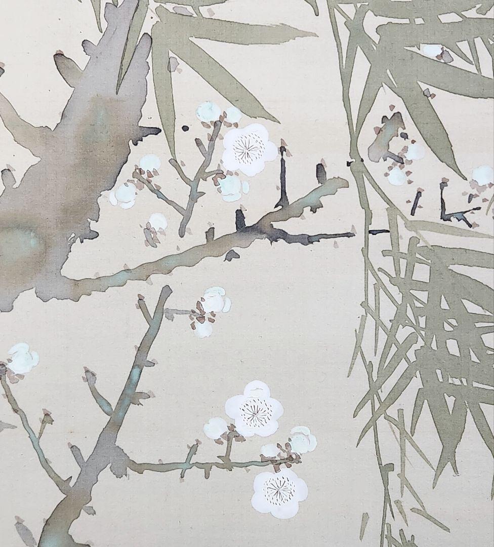 笹桃に雀図】五島耕畝 2698 掛け軸 肉筆 - メルカリ