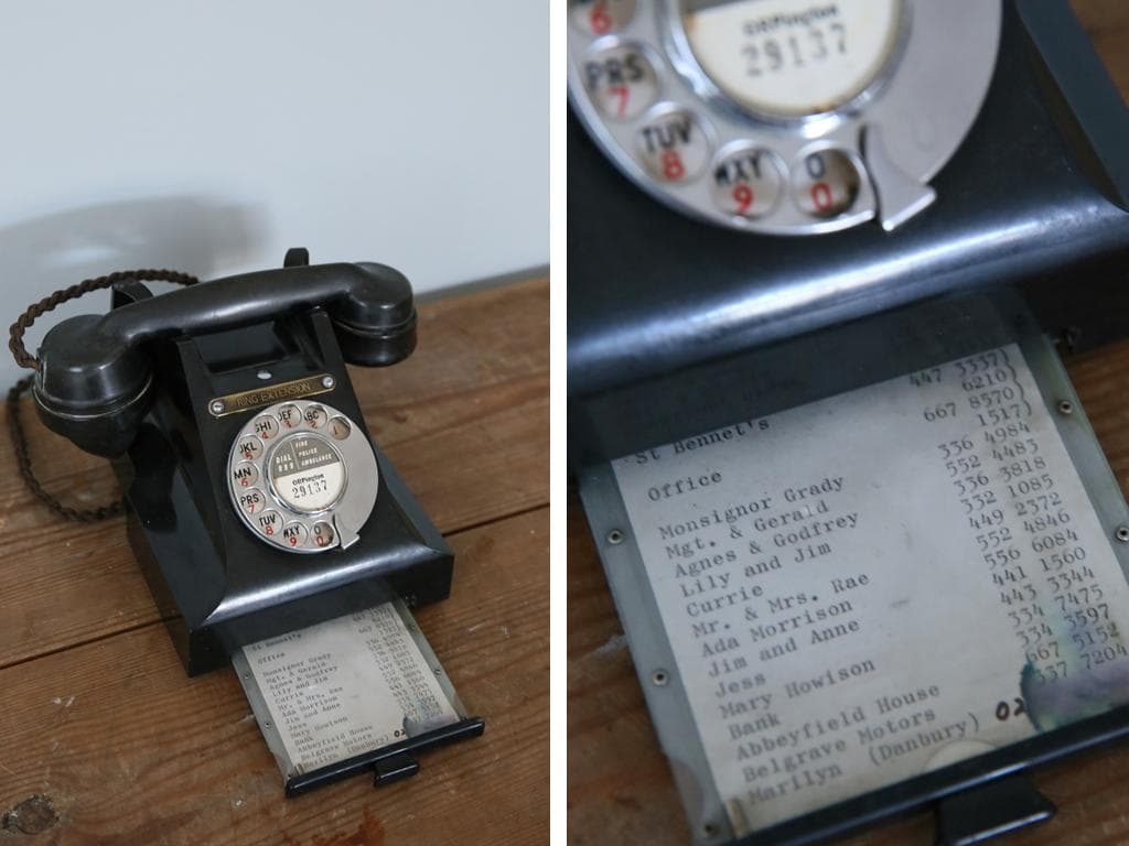 英国アンティークダイヤル式黒電話機/テレフォン/レトロオブジェ(74-99-2)