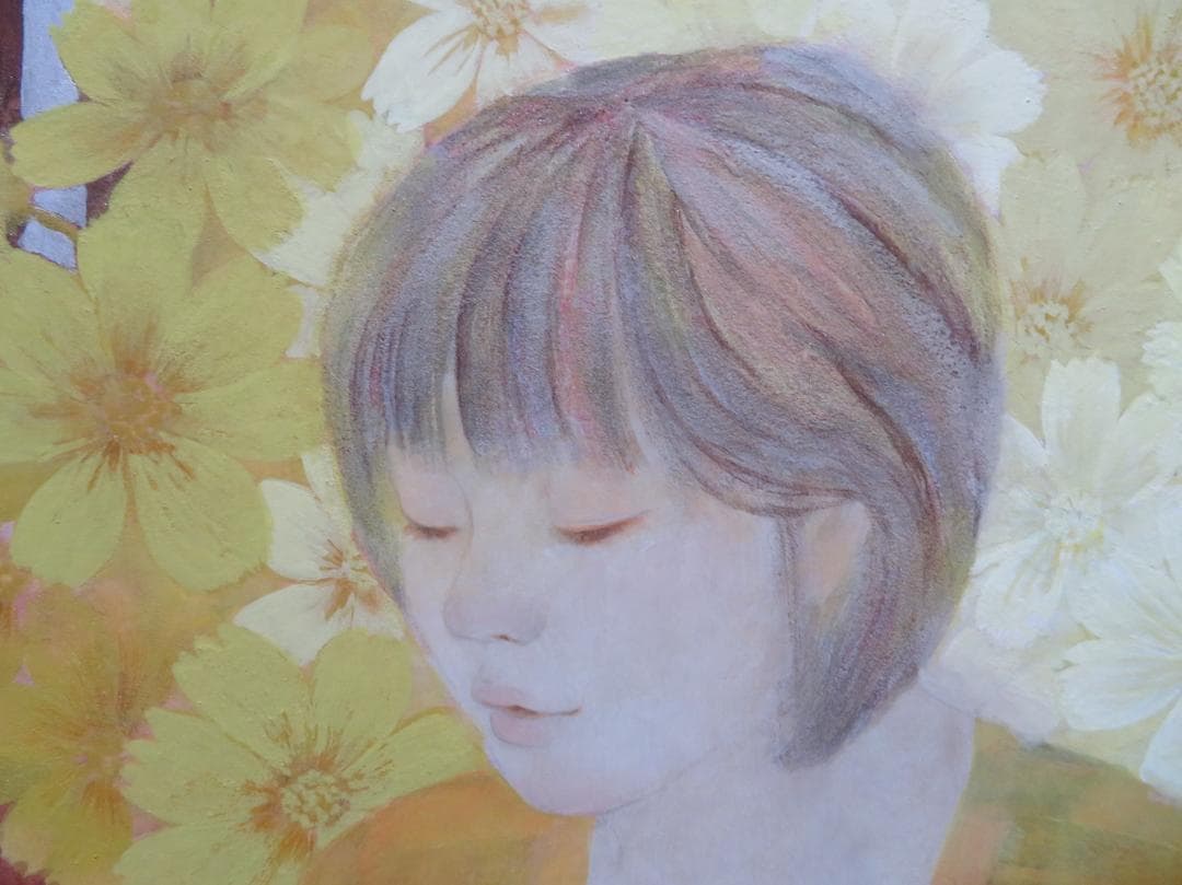 ◆月舘京子　「母子」　日本画　F12号　真作保証　師：山下保子◆