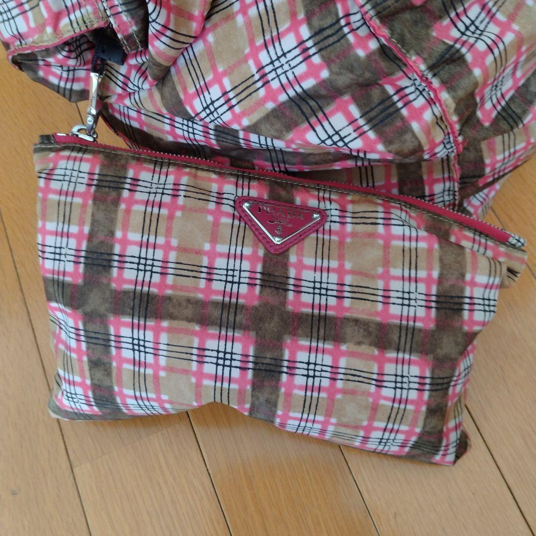 PRADA チェック柄BYOBAGバッグ ポーチ付き