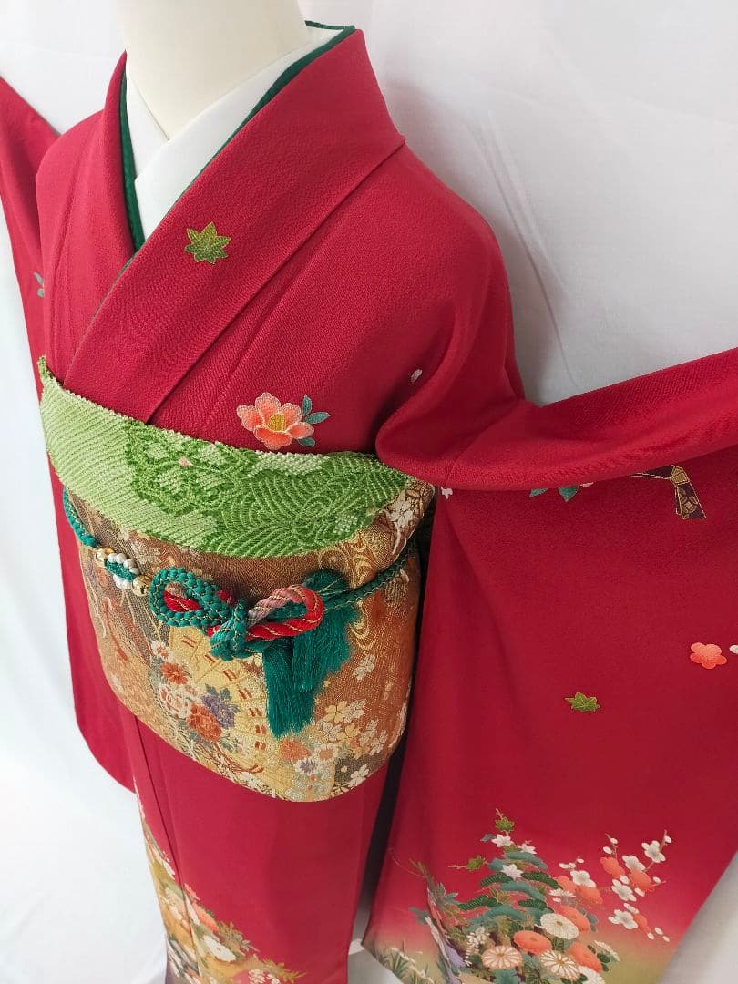 正絹 京友禅 金駒刺繍 千總 振袖 美しいピンク 美品(帯は別