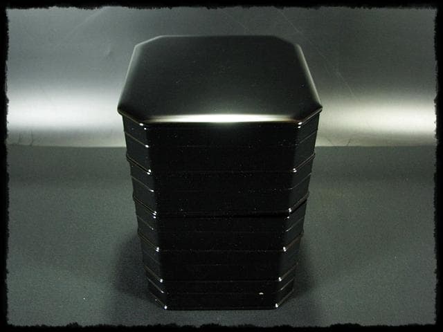 北村 葵春 真塗 縁高 黒真塗 菓子器 五段重箱 懐石 茶道具 共箱 f242