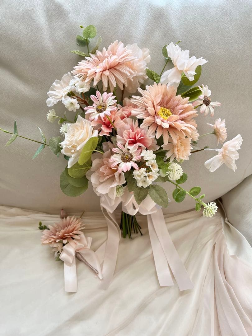 ウェディングブーケとブートニアのセット♡ガーベラブーケ♡前撮り♡挙式