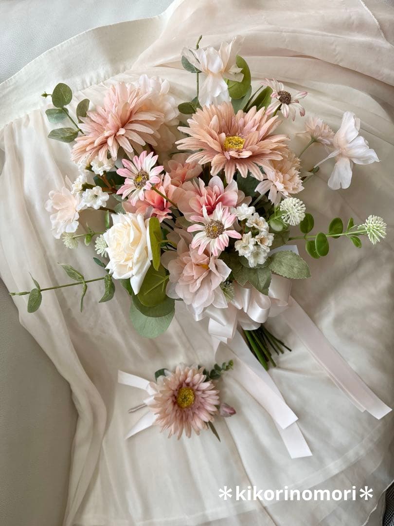 ウェディングブーケとブートニアのセット♡ガーベラブーケ♡前撮り♡挙式