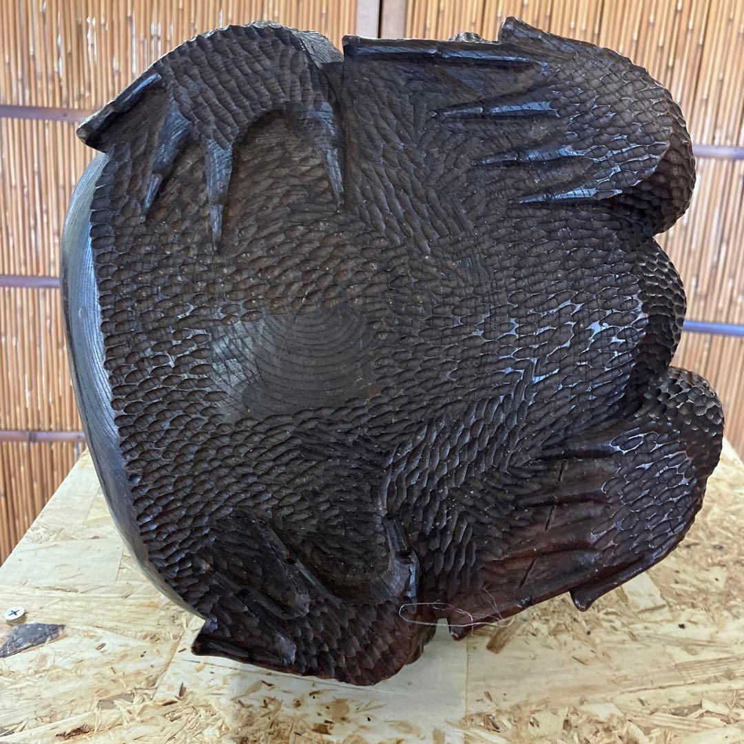 骨董福かえる木彫刻親子かえる昭和20年頃の作￼N34KE