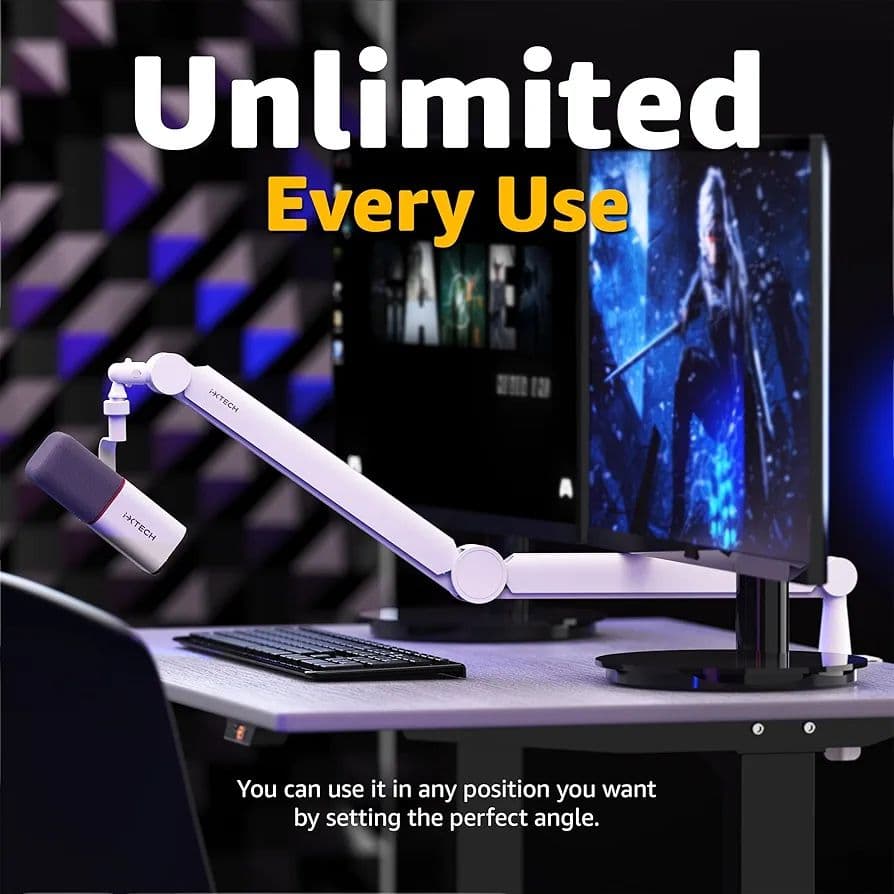 IXTECH マイクアーム ホワイト プレミアムブーム 360°回転 スタンド