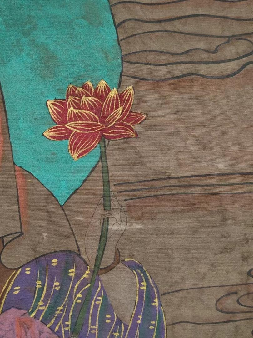 中国古美術・純手描き・人物画芯・送子觀音画像167x86cm・書画・絹本・仏像