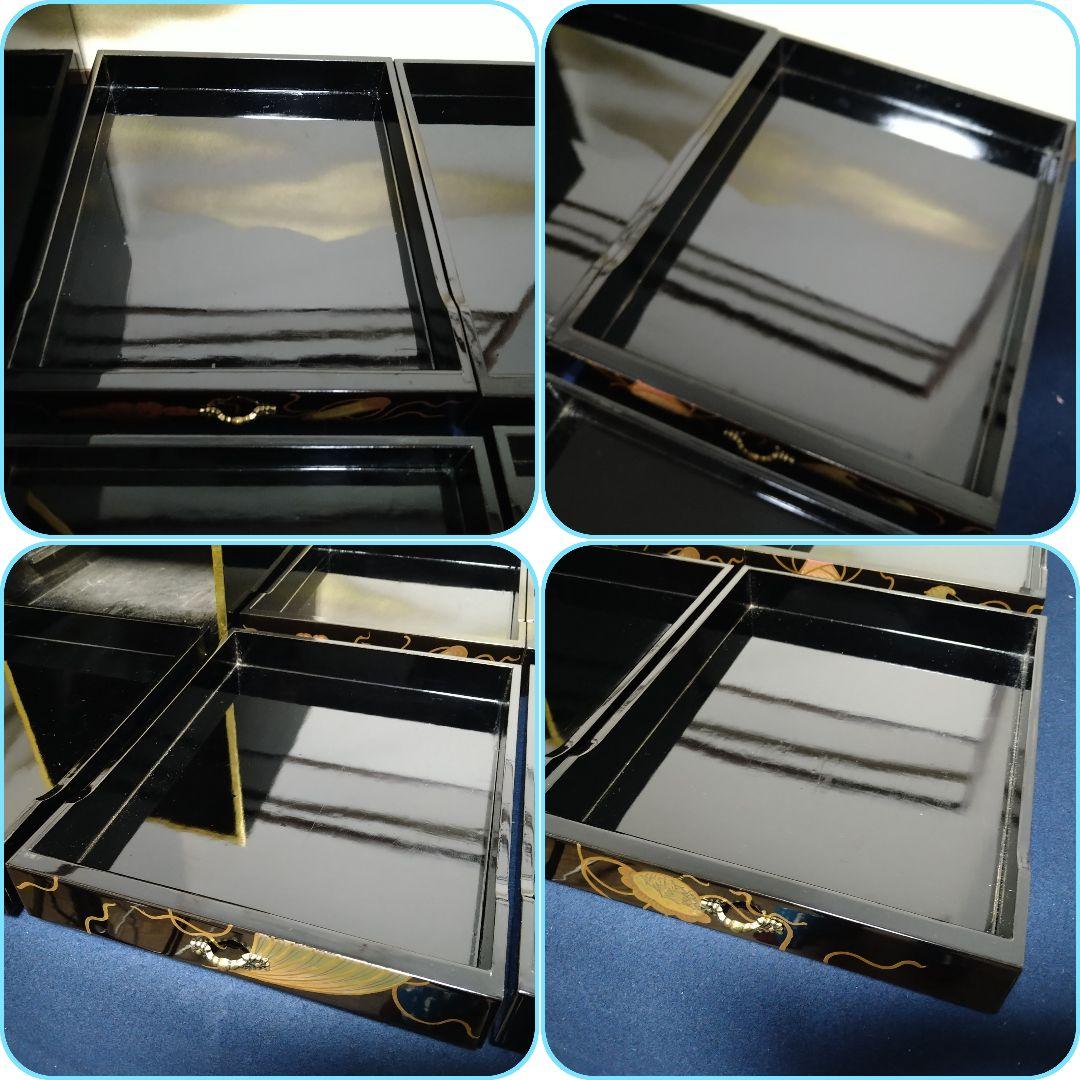 A846 輪島塗 蒔絵 五段引き出し 小箪笥 黒漆箱 仏具 経箱 五帖