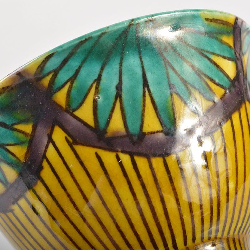 九谷焼 青手九谷 青泉窯 北出不二雄作 ぬりうめ手 蝶文盃 共箱 C R6966