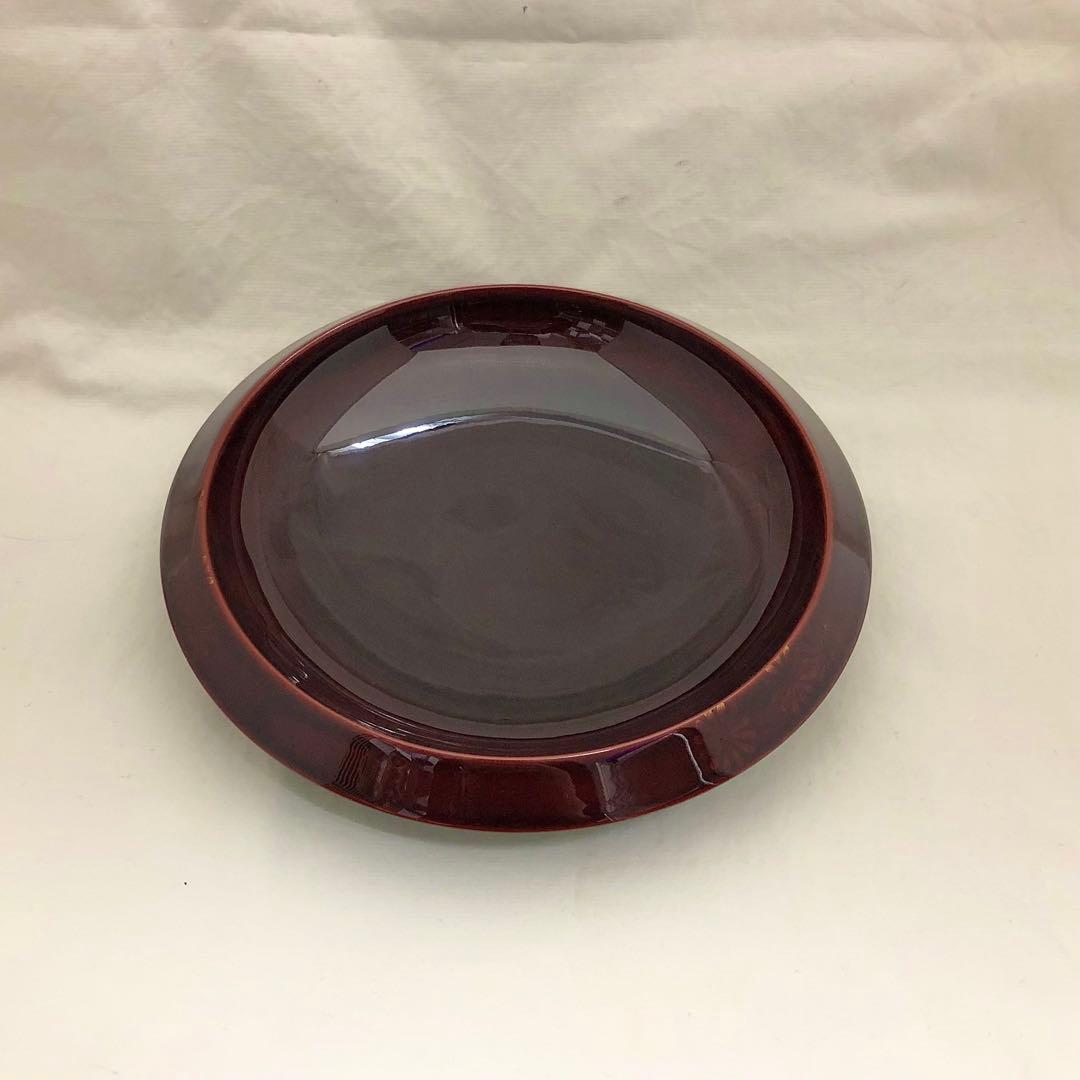 【440】新品 菊白檀 80菓子鉢 透溜 日本製 越前漆器 丸皿 大皿 和食器