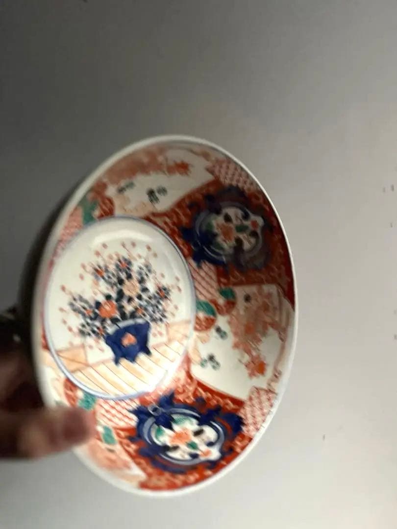 888 骨董 アンティーク 古伊万里 染付 色絵金彩花籠紋様深鉢 幕末 明治