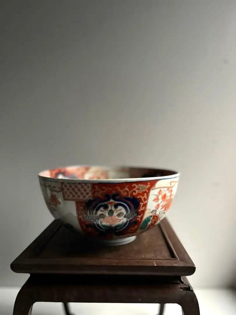 888 骨董 アンティーク 古伊万里 染付 色絵金彩花籠紋様深鉢 幕末 明治