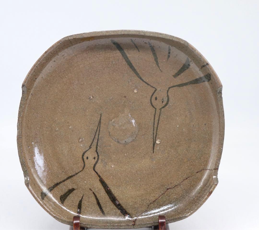 江戸 絵唐津 雁紋菓子皿 共箱 送料込み0805江戸 絵唐津 雁紋菓子皿 共