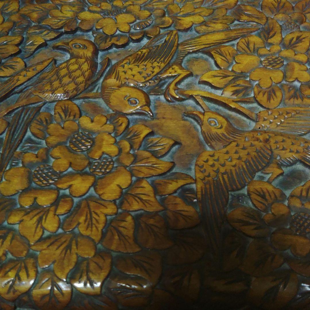 メイクボックス 化粧道具入れ 華鳥彫刻 小鳥 木彫ボックス 彫刻 木製 ミ10