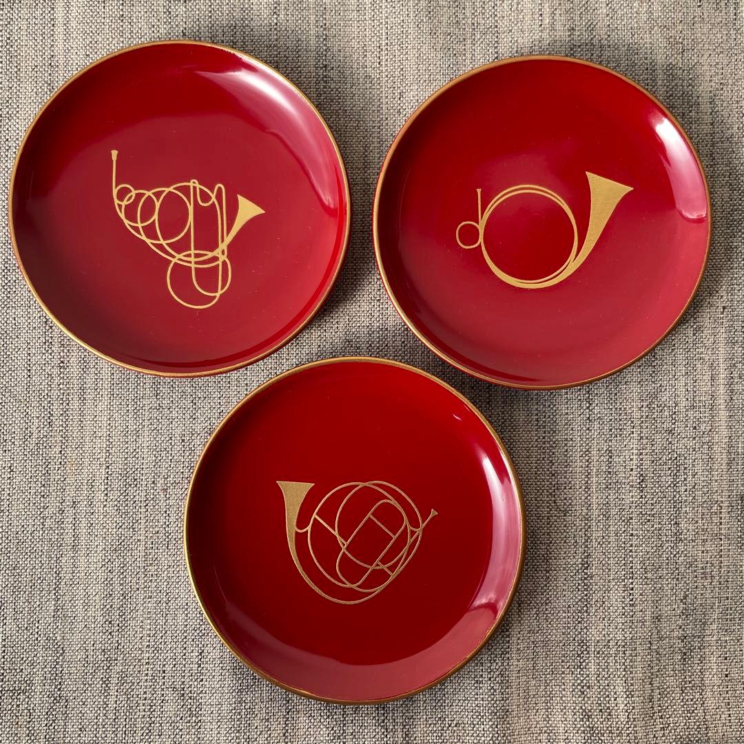 ホルン ラッパ 京都 漆器 象彦 手塩皿 豆皿 6枚 木箱入り 赤 黒