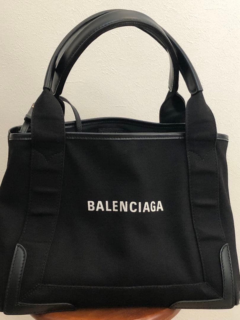 【美品】バレンシアガ　ネイビーカバスS　ハンドバッグ　キャンバス　ポーチ　黒