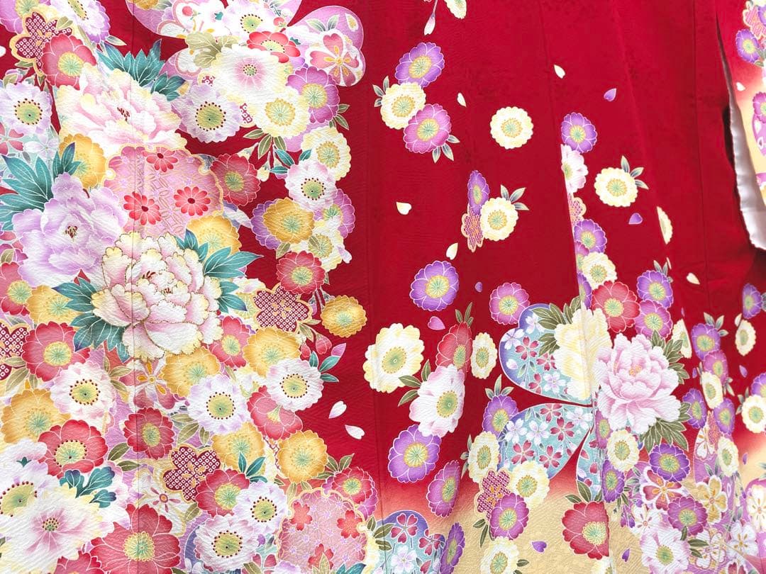⭐︎K0810 美品 正絹 振袖 レンタル店放出品 ガード加工 花柄 赤 9