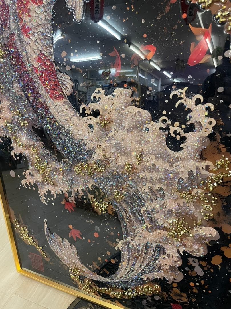 アートパネル 昇り鯉 鯉の滝登り 鯉 コイ クリスタル 絵画 アート 特大
