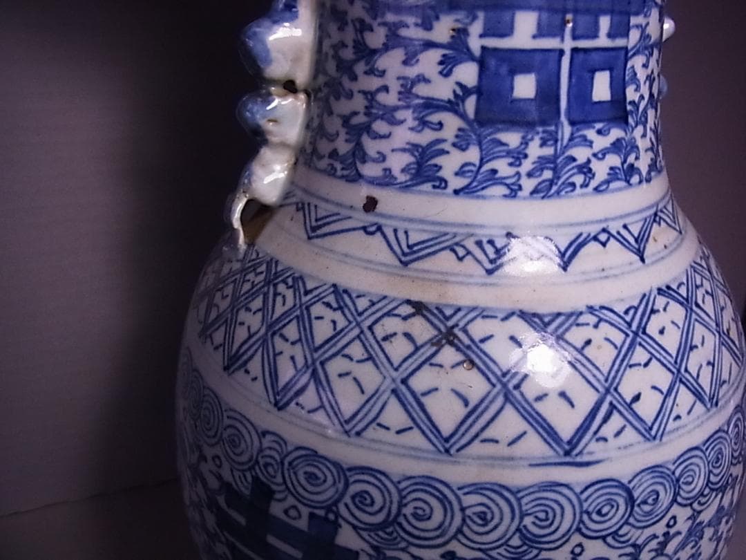 中国　古い染付花瓶(大)　 飾壷 　高約43.5cm