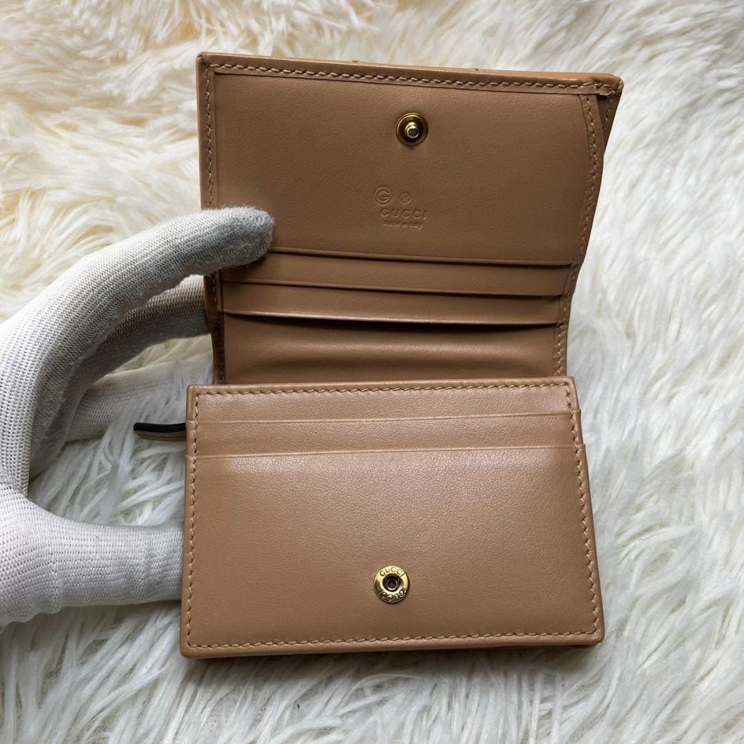 極美品 現行✨グッチ 折り財布 マーモント キルティング レザー ベージュ