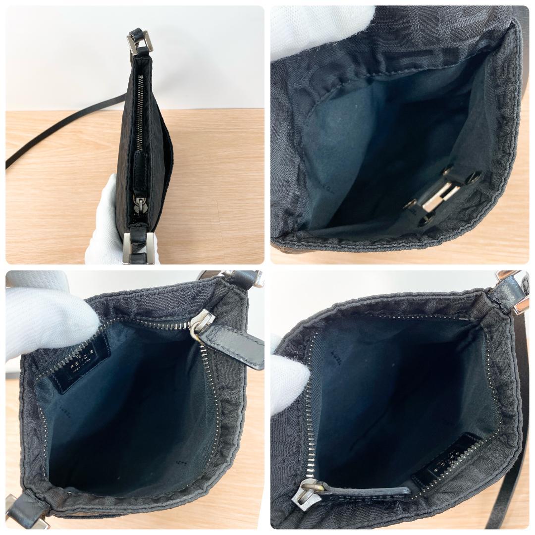 フェンディ ショルダーバッグ サコッシュ ロゴプレート ズッカ柄 ブラック 黒