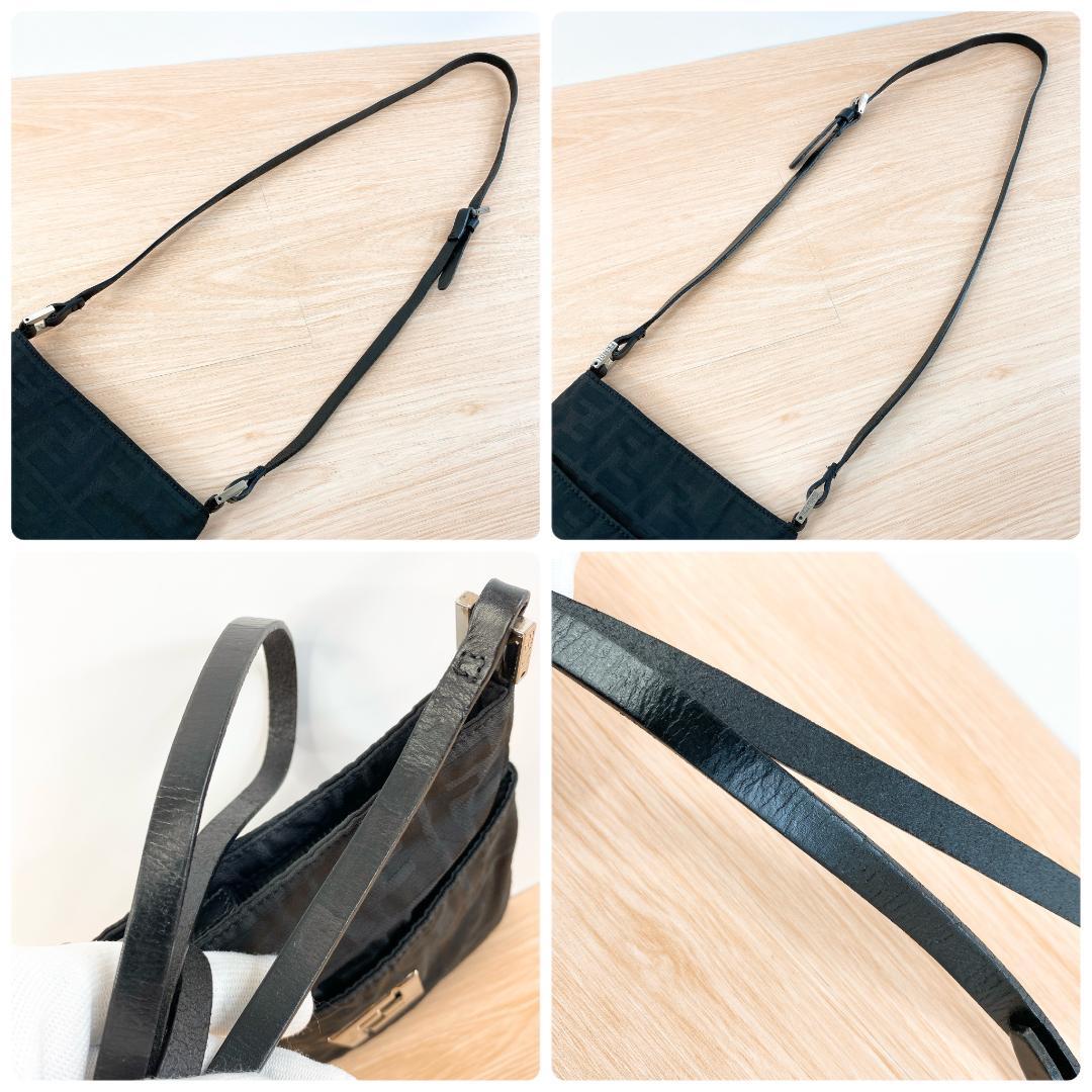 フェンディ ショルダーバッグ サコッシュ ロゴプレート ズッカ柄 ブラック 黒