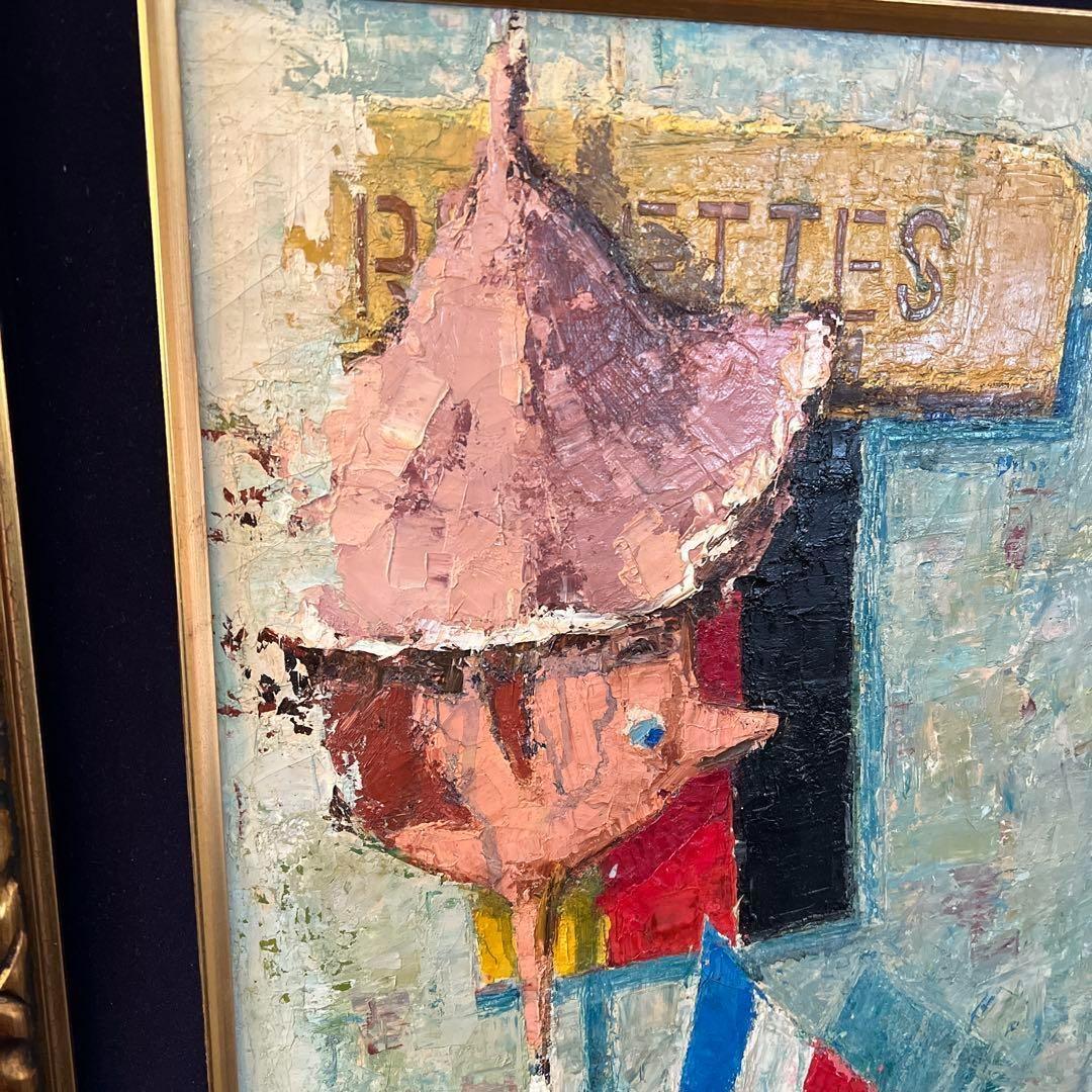 k002r114 額装油彩画 栗家功「人形の窓」50号F型 大型 額縁 ピノキオ