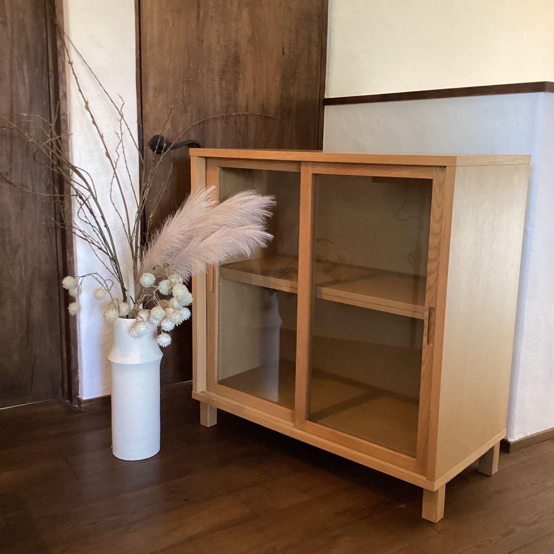 無印良品】木製キャビネット ガラス扉 オーク材突板 廃盤 MUJI ガラス