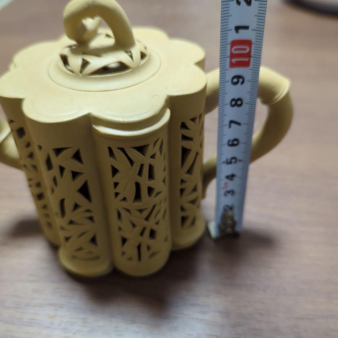 茶道具 昭和レトロ 中国『竹彫鏤空』 朱泥急須 透かし彫り 紫砂壺 骨董 竹