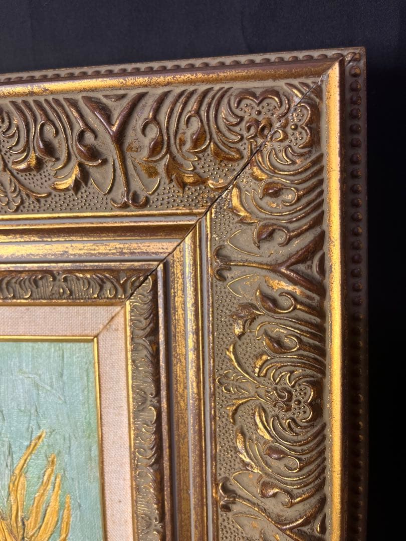 K*。様 「複製？」ゴッホ ひまわり　手描き油絵 額装 油彩