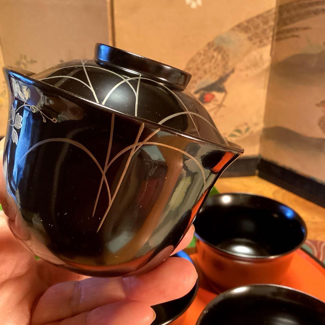 Ａ1019木製輪島塗椀　懐石道具　黒塗　秋草蒔絵　箸洗　小吸い物　　5客