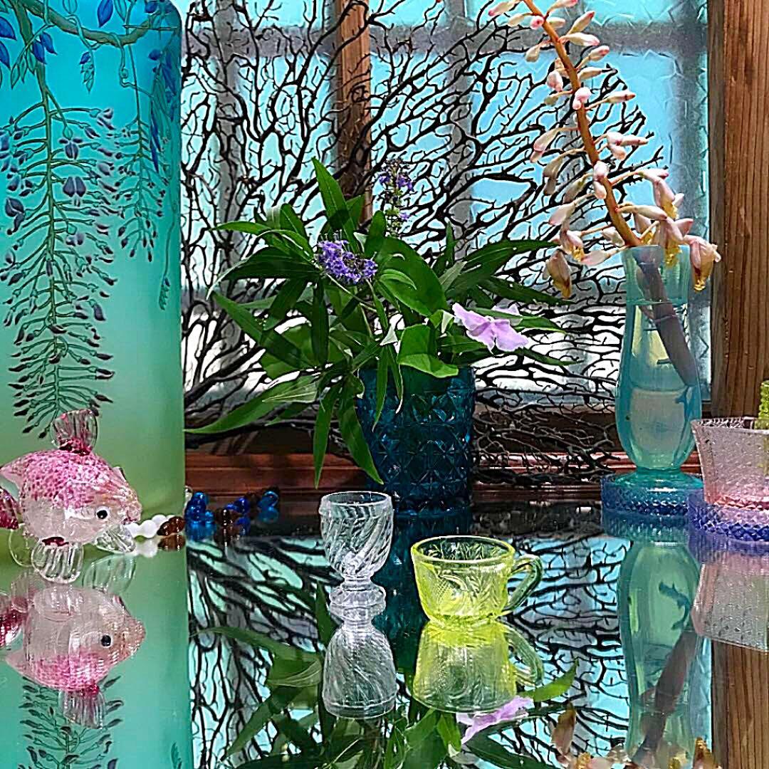 骨董 時代ガラス プレスガラス ペロペロ 玩具 ままごと 2種セット