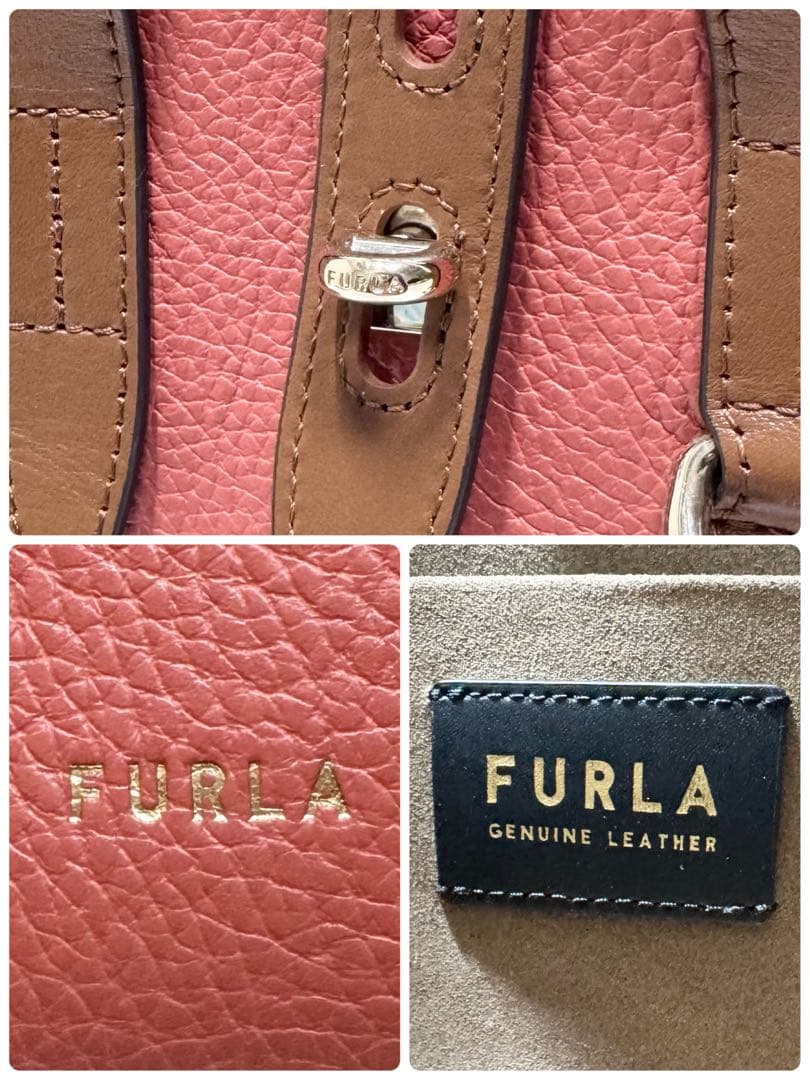 フルラ NET ミニ ショルダーバッグ シボ革 ターンロック ボルドー スエード