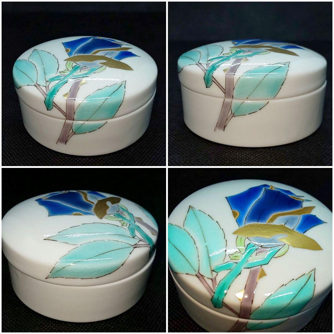 未使用】山岸大成 九谷焼 色絵薔薇 ボンボニエール 陶箱 小物入れ 未