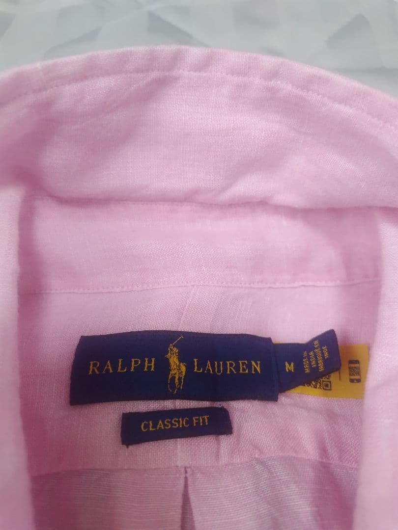 ラルフローレンピンク リネン 長袖シャツ ポロ刺繍