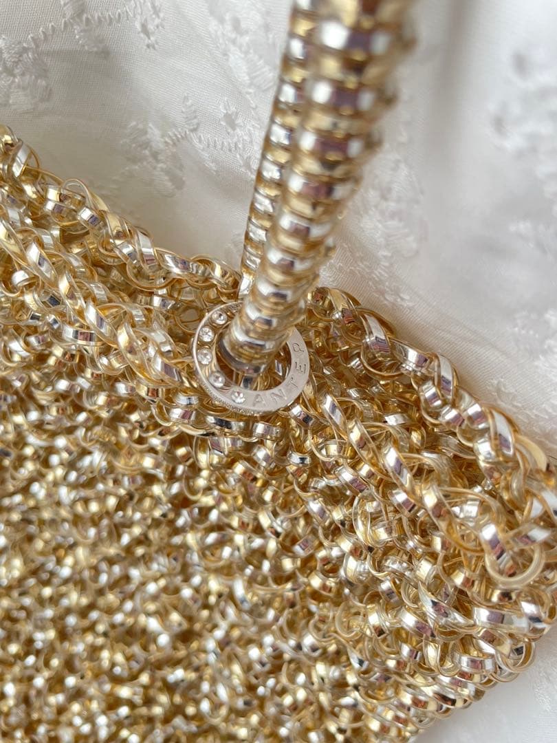 アンテプリマ　ワイヤーバック　ゴールド ビーズ パーティーバッグ 約30cm