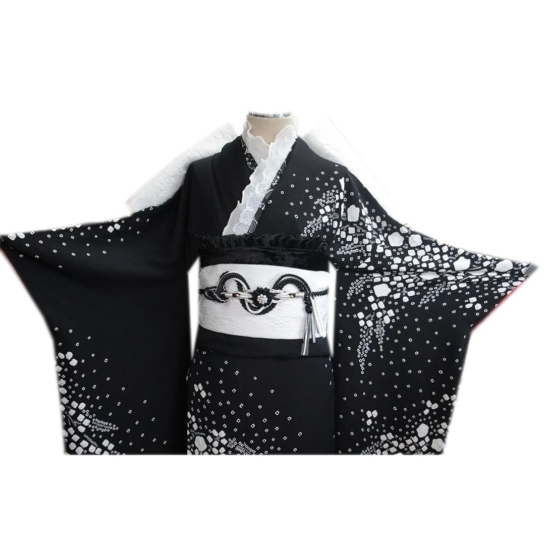 人気□絞り！黒×白□帯新品成人式振袖2点セットBB14