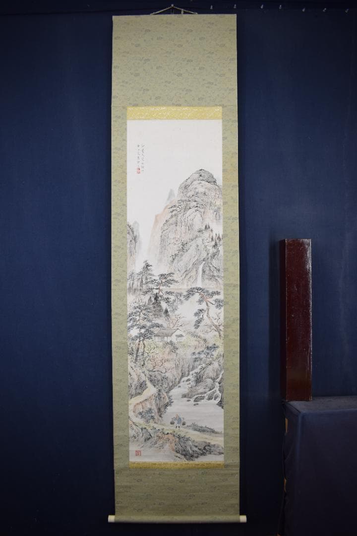 【真作】矢野橋村/梅花亭子図/春景山水人物図/掛軸☆宝船☆Z-539