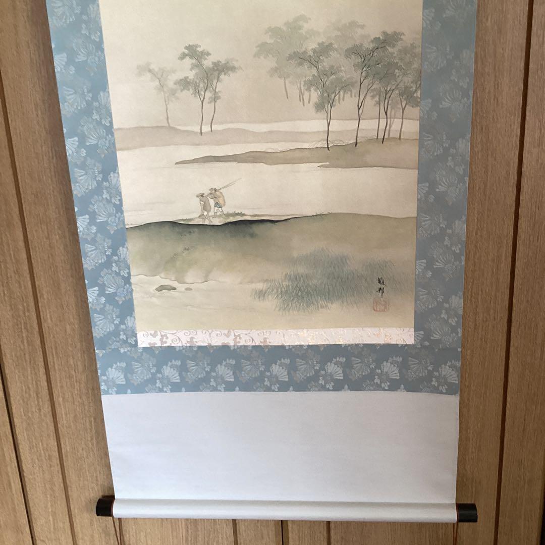 橋本雅邦　絹本彩色画【煙雨帰漁図】　駿府博物館所蔵複製画　NO15447 130