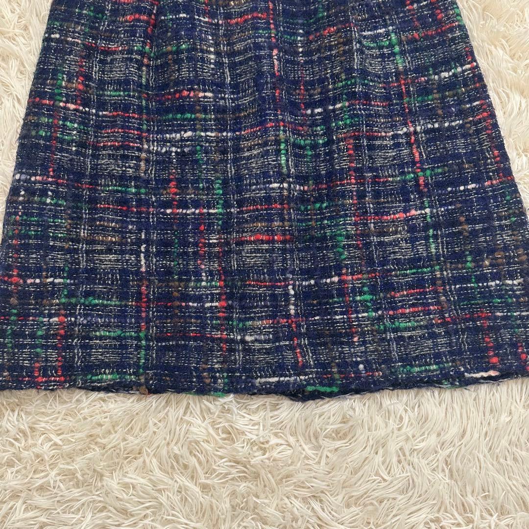 45R ミックスツイードスカート ロゴ刺繍 ウール ネイビー M 日本製