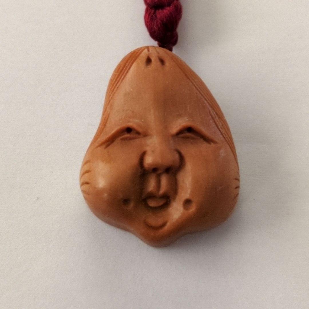 薩摩柘植根付　お福　能面