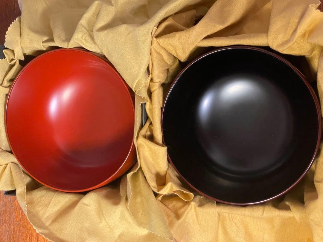 輪島屋善仁　福々椀　洗朱塗 ・溜内黒塗 2個セット