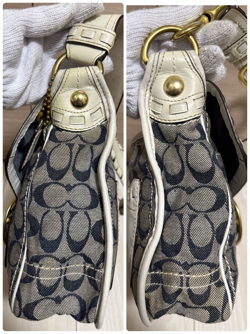 COACH コーチ ショルダーバッグ ソーホー レザー シグネチャー 白 デニム